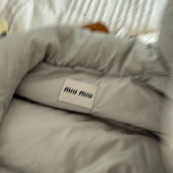 NWT Miu Miu Down Puffer Jacket Gray Nylon Sz 36 All-over Logo Drawstring - Picture 4 of 12